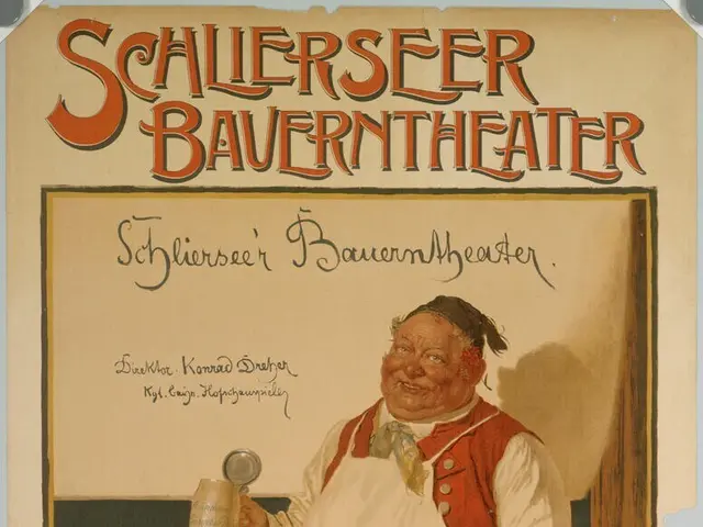 The image shows a poster for the Schillerseer Bavarian Theater in Berlin, Germany. It features a...