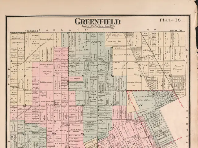 The image shows an old map of the city of Greenfield, Illinois, with text at the top and bottom of...