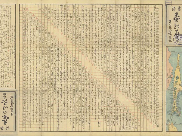 The image shows an old book with Chinese writing on it and a map of Japan. The text on the paper is...