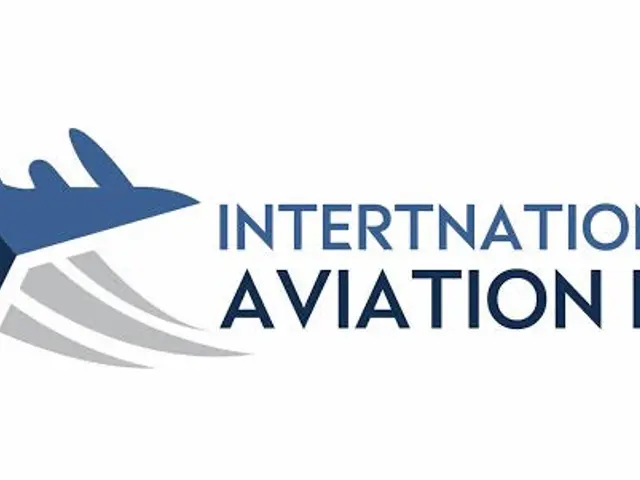 The image shows the logo of International Aviation HQ, which consists of a blue and white airplane...