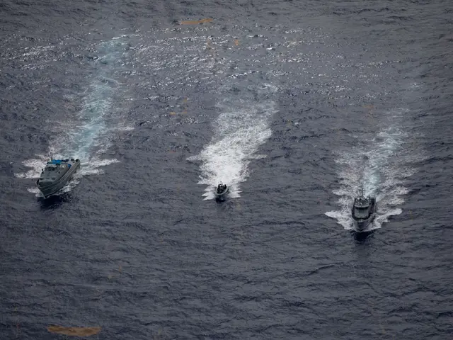 The image shows three boats in the ocean with smoke coming out of them. The boats are surrounded by...