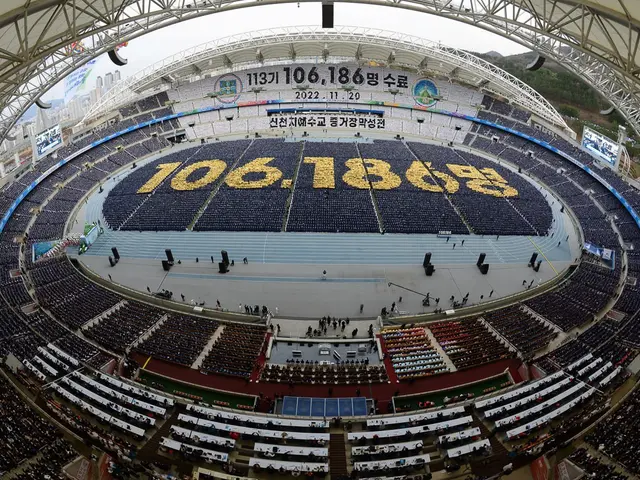 The image shows an aerial view of the Olympic Stadium in Seoul, South Korea. We can see the stadium...