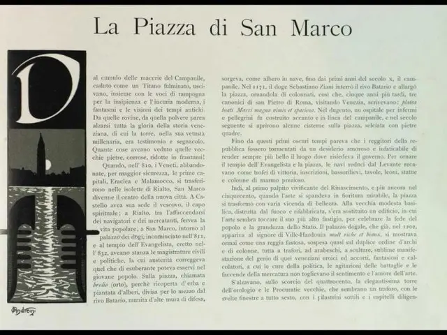 The image shows a paper with text and a picture of the iconic Piazza di San Marco in Venice, Italy....