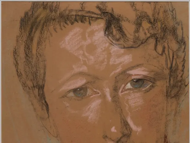 The image shows a drawing of a woman with red lipstick on her lips, framed in a photo frame. Her...