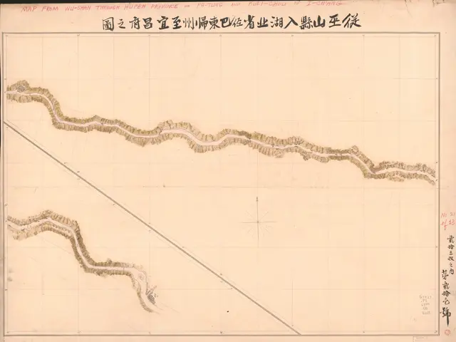 The image shows a paper with a map of a river with Chinese writing on it. The map is detailed and...