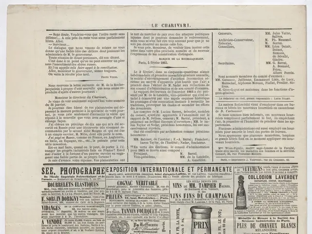 The image shows an old newspaper with a bottle of wine on it. The paper has text and pictures of...