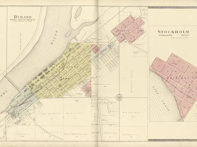 The image shows an old book with a map of the city of Stockholm, Sweden. The map is detailed and...