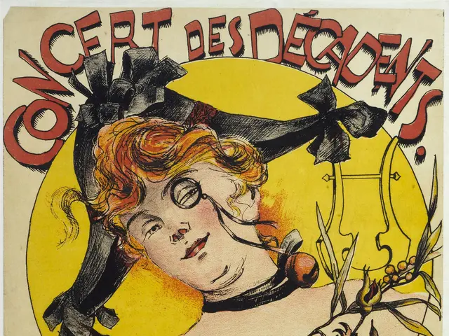 The image shows a poster advertising a concert of the Decadents, featuring a woman with a human...