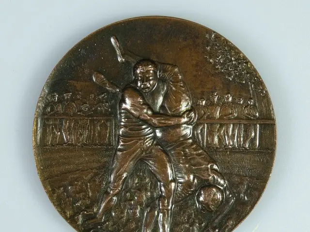 The image shows a bronze medal with a man playing golf on it against a white background.