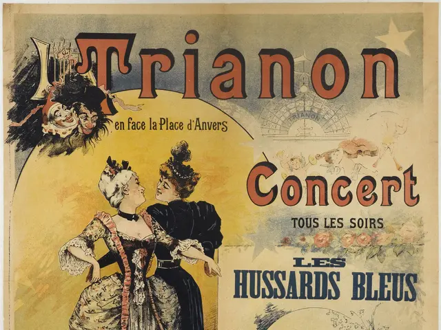 The image shows a poster for a concert featuring a woman in a dress and a man in a suit. The poster...