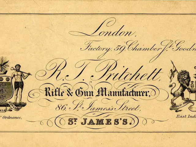 The image shows an old business card with a picture of a man and a woman on it, along with text and...