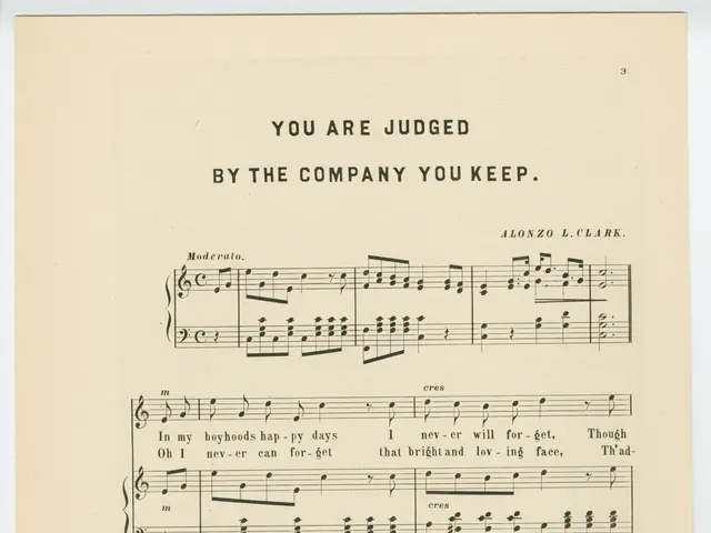 The image shows a paper with text and music symbols on it, with color samples at the bottom. The...