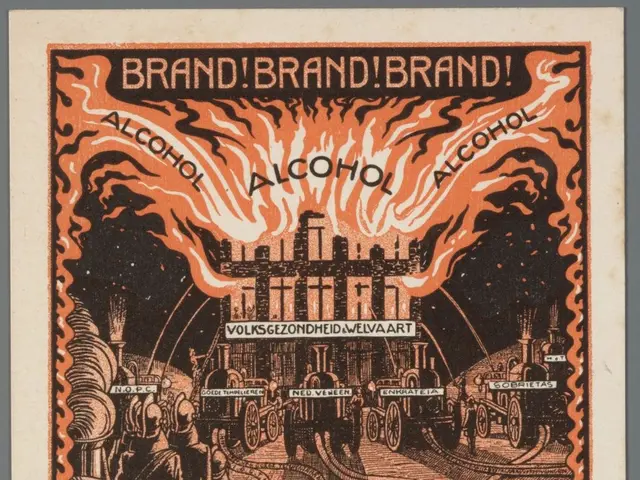 The image shows an old advertisement for a brand brand with a picture of a train on it. The poster...