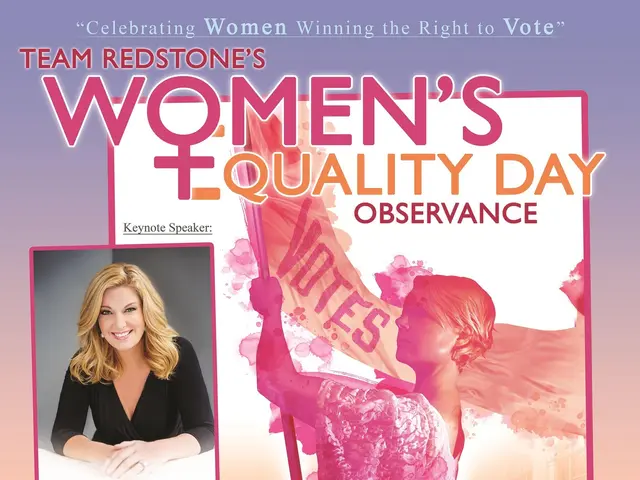 The image shows a poster for Team Redstone's Women's Equality Day observance, featuring a picture...