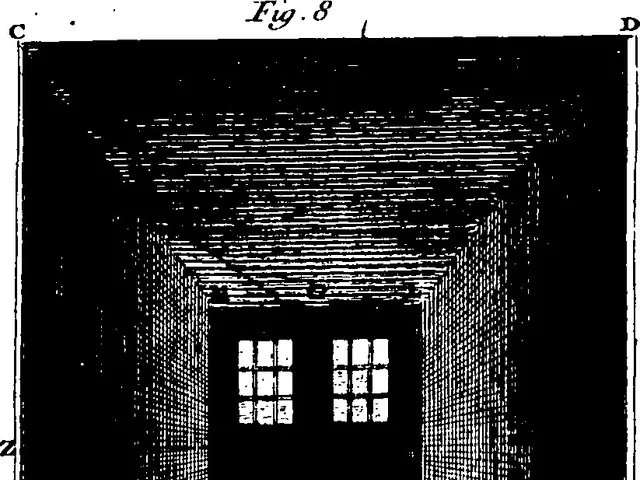 The image shows a black and white drawing of a room with a door and windows, and at the bottom of...