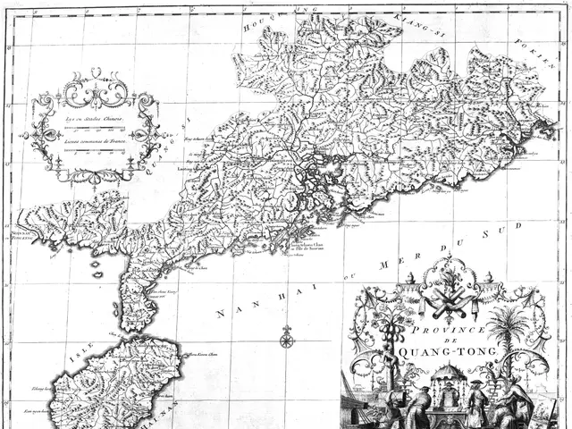 The image shows a black and white poster of a map of the provinces of Quang-Tong, with text and...