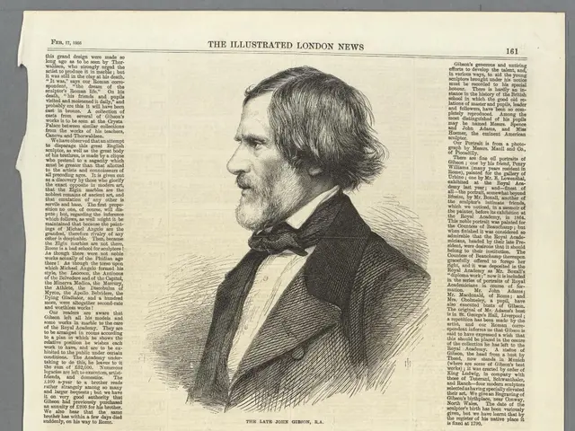 The image shows an old book with a drawing of a man in a tuxedo and a woman in a dress, both of...