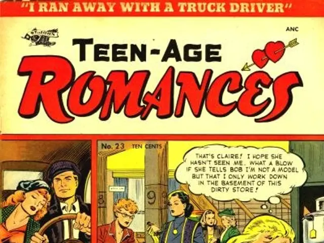 The image shows a poster featuring a group of people in a romantic embrace, with the text "Teen-Age...