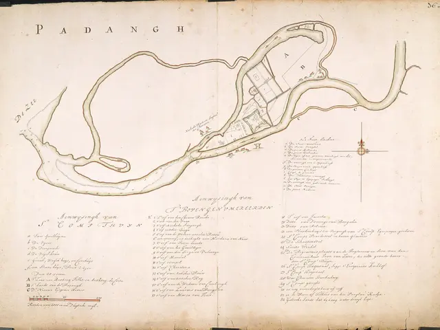 The image shows a map of the city of Padang, Indonesia, with text written on it. The map is...