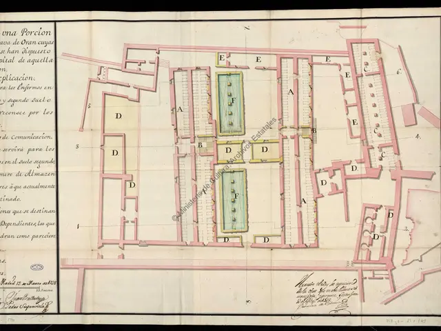 The image shows a plan of the city of San Miguel de Allende, Mexico, with text on the paper and...