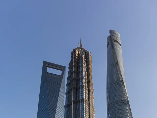 The image shows the Shanghai World Financial Center in Shanghai, China, with its towering...