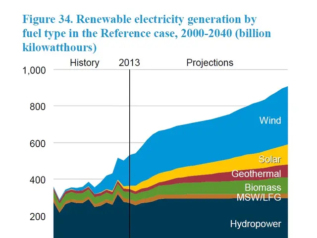 The image shows a graph depicting the renewable electricity generation by fuel type in the...