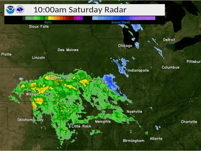 The image shows a radar map of the United States with text indicating the average snowfall totals...