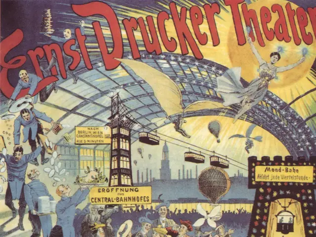 The image shows a poster for the Ernst Drucker Theater in Hamburg, Germany. It features a group of...