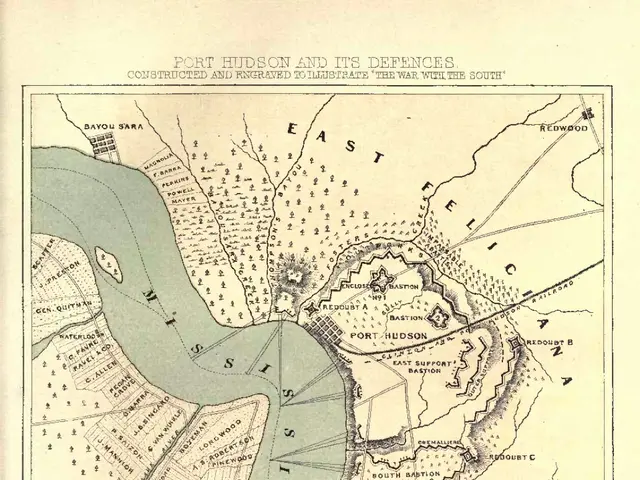 The image shows an old map of the city of London, England, depicting the fort Hudson and its...