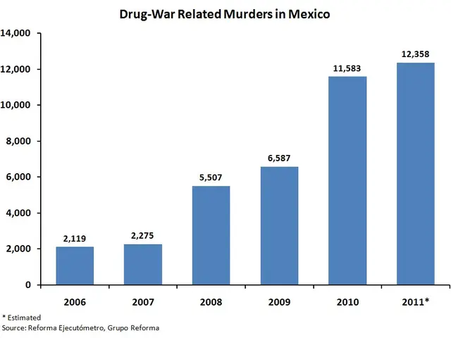 The image shows a bar chart depicting the number of drug-war related murders in Mexico. The chart...