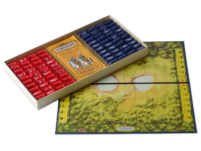 The image shows a box with a map of the world on it, containing a game of strategy. The box is...