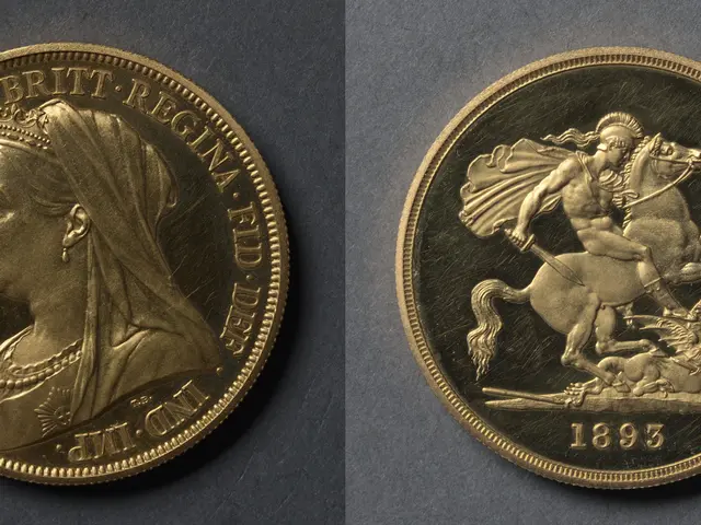 The image shows a gold sovereign coin with the image of Queen Elizabeth II on it. The coin is in...