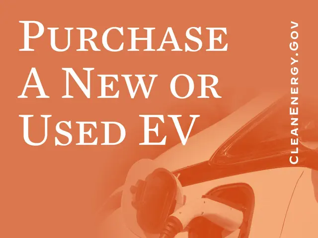 The image shows a poster with an image of a car and text that reads "Purchase a new or used EV -...