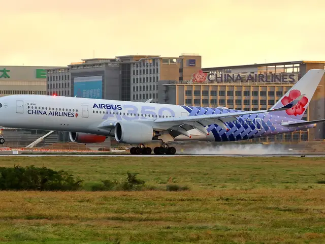 The image shows an Airbus A350-900 of China Airlines taking off from Beijing Capital International...