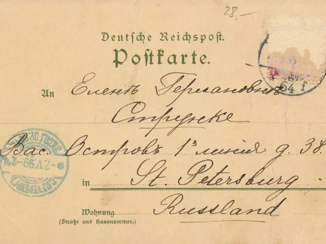 The image shows an old postcard with a stamp on it, which is an envelope from St. Petersburg,...