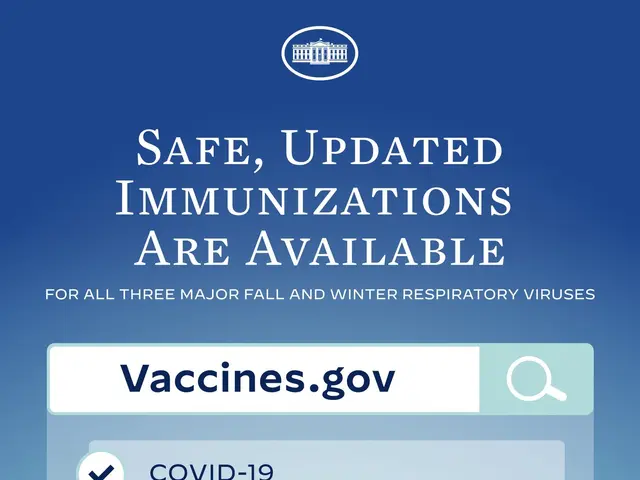 The image shows a poster with text and a logo that reads "Safe, Updated Immunizations are Available...
