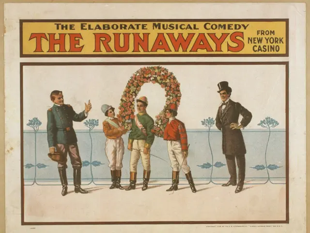 The image shows a poster of the Elaborate Musical Comedy Runaways from New York Casino. It features...