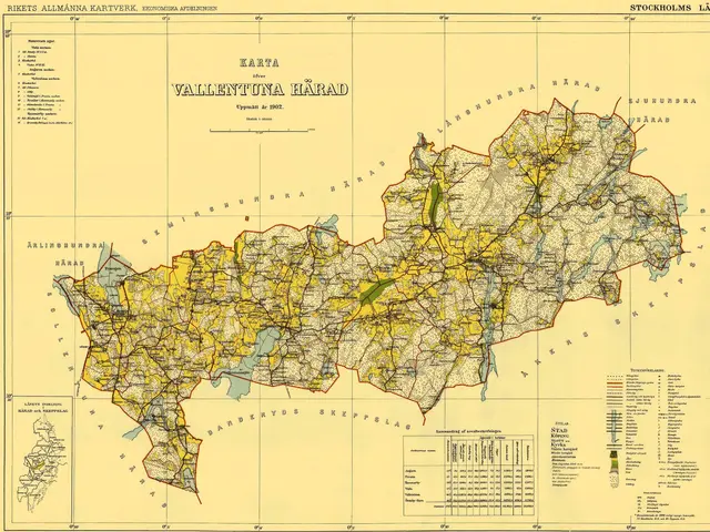 The image shows an old map of the city of Valletta, Malta. It is a detailed map with roads, cities,...