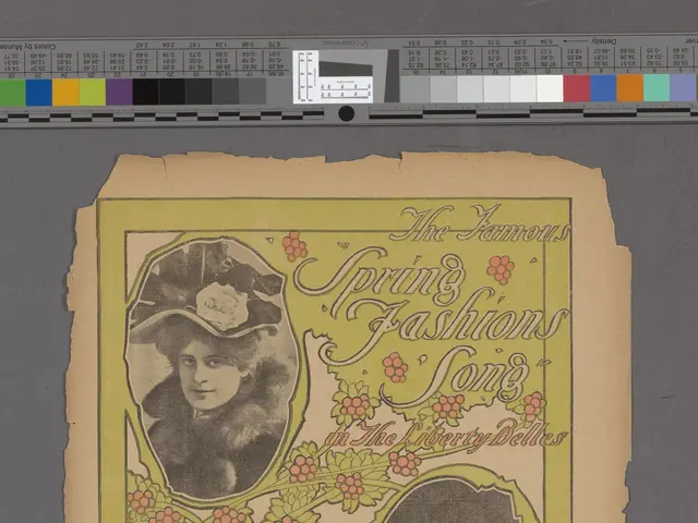 The image shows a paper with pictures of two women and text written on it, along with color scales...