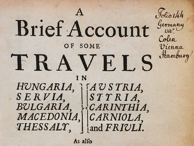 The image shows an old book with the title "A Brief Account of Some Travels" written on the cover....