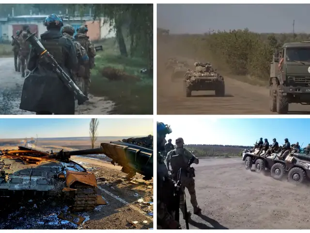 The image shows a collage of four pictures depicting Ukrainian soldiers in action. In the first...
