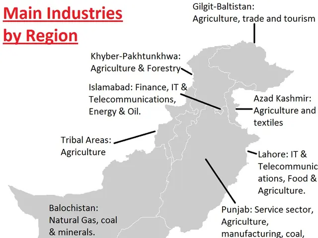 The image shows a map of Pakistan with the main industries by region clearly marked. The text on...