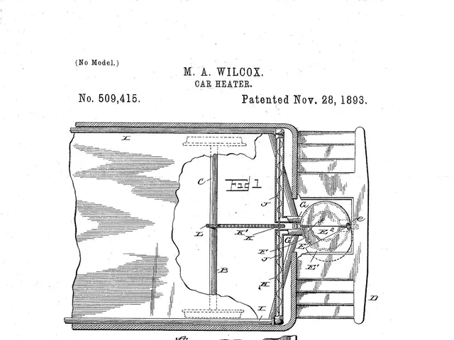 The image shows a drawing of a machine with a wheel and a handle, which is a patent for a water...