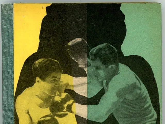 The image shows a book with a picture of two men boxing on the cover. The book is placed on a flat...