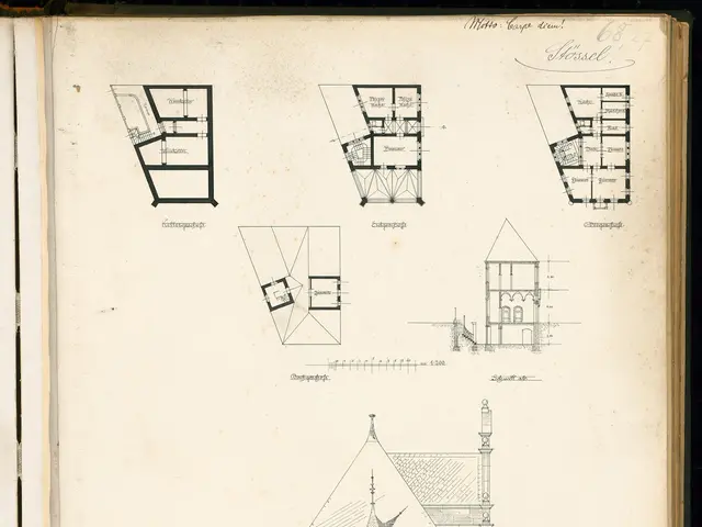 The image shows an open book with a drawing of a building on it. The book is titled "Architectural...