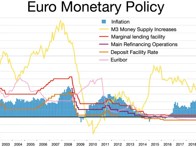 The image shows a chart of the euro monetary policy, with different colors representing the...