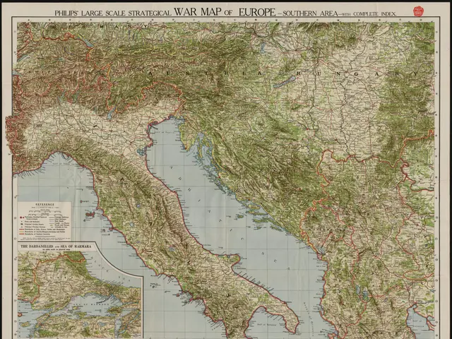 The image shows a large scale strategic war map of Europe, with a black border around it. The map...