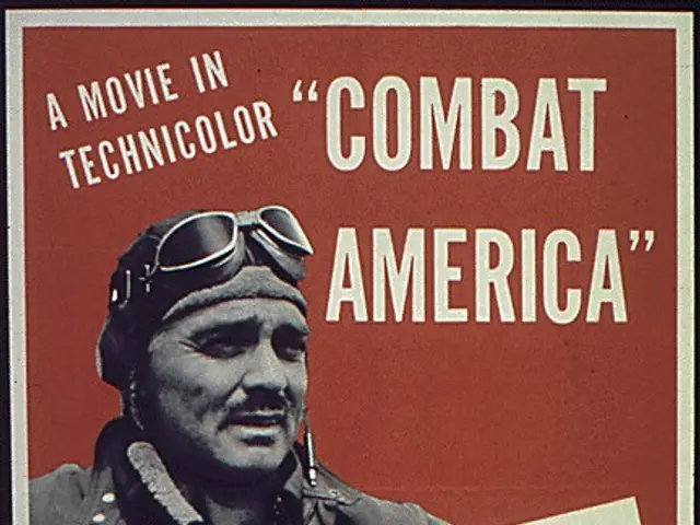 The image shows a movie poster for the film Combat America, featuring a person in the center with...