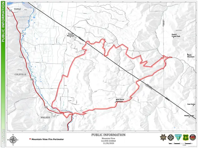 The image shows a poster with a map of the proposed trail to the top of the mountain, along with...