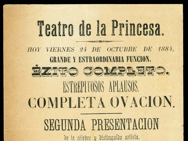 The image shows an old advertisement for the Teatro de la Princesa featuring a woman in a dress....